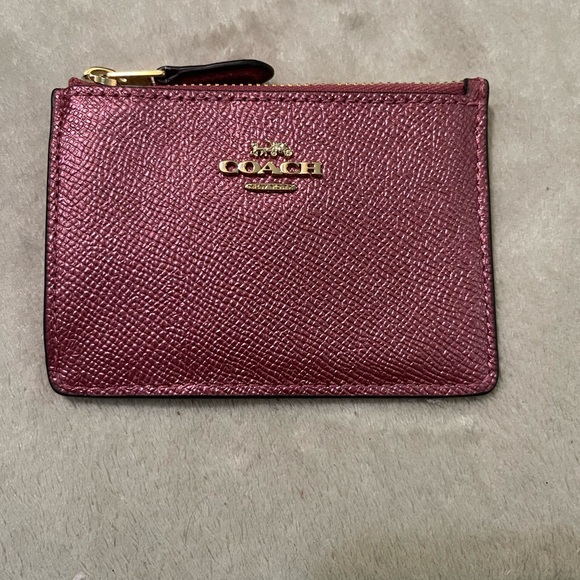 Coach card mini skinny Id coin metallic pink case NWOT - Picture 2 of 4